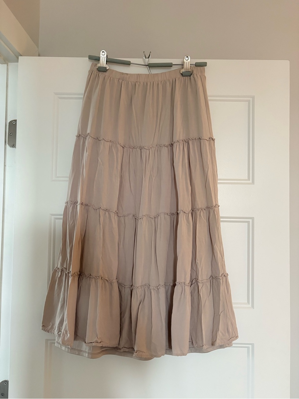 Soft Tiered Maxi Skirt in Light Beige
